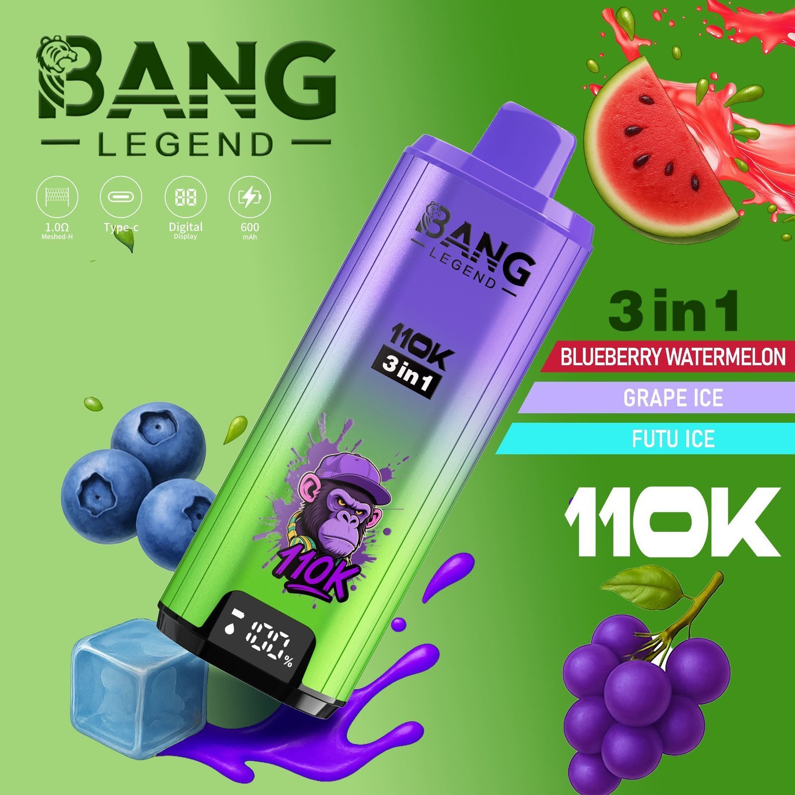 Bang Legend 110K 3フレーバー使い捨てVAPE｜110,000パフ・850mAh・Type-C・0％/2％/3％/5％ - 画像 (5)