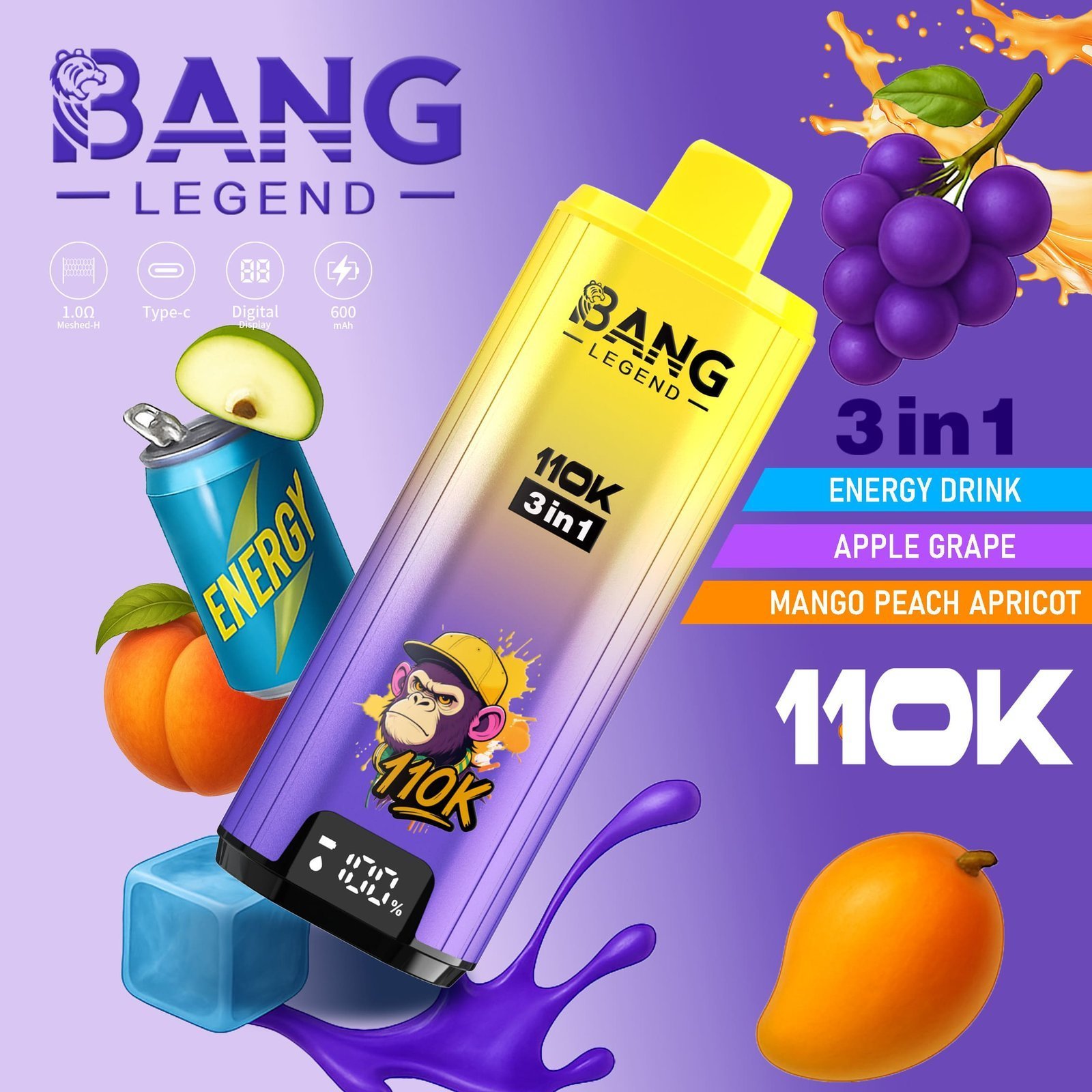 Bang Legend 110K 3フレーバー使い捨てVAPE｜110,000パフ・850mAh・Type-C・0％/2％/3％/5％ - 画像 (6)