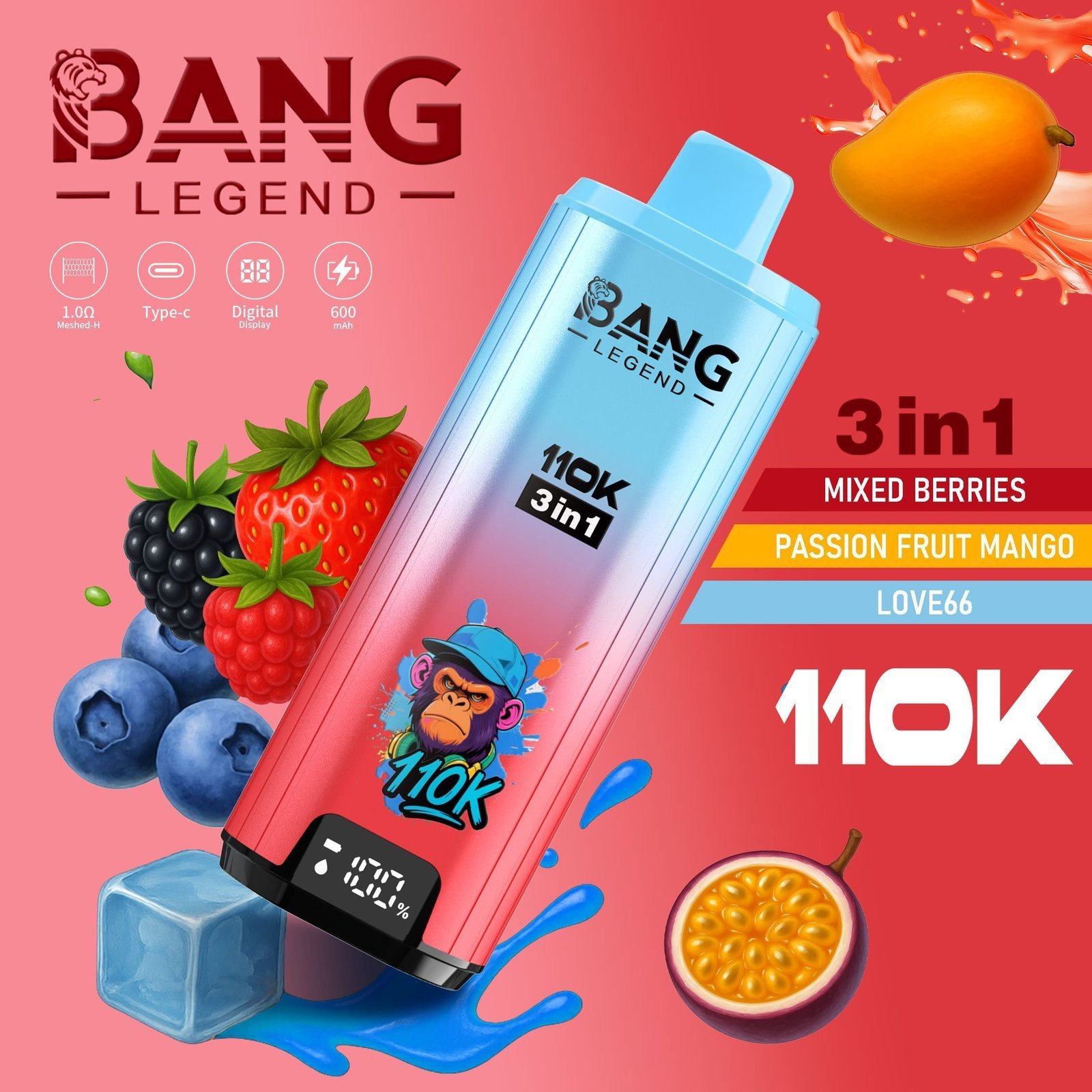 Bang Legend 110K 3フレーバー使い捨てVAPE｜110,000パフ・850mAh・Type-C・0％/2％/3％/5％ - 画像 (7)