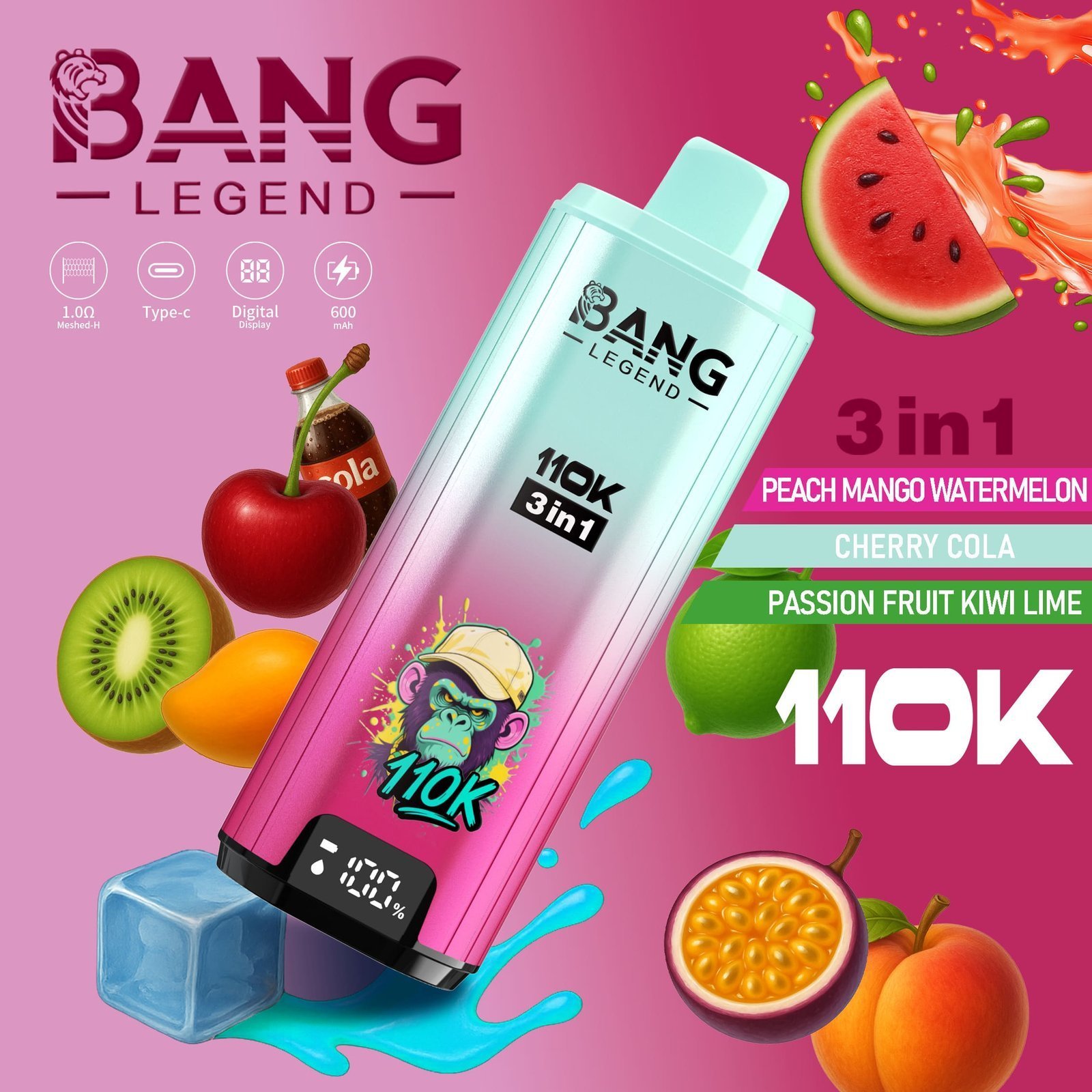 Bang Legend 110K 3フレーバー使い捨てVAPE｜110,000パフ・850mAh・Type-C・0％/2％/3％/5％ - 画像 (8)