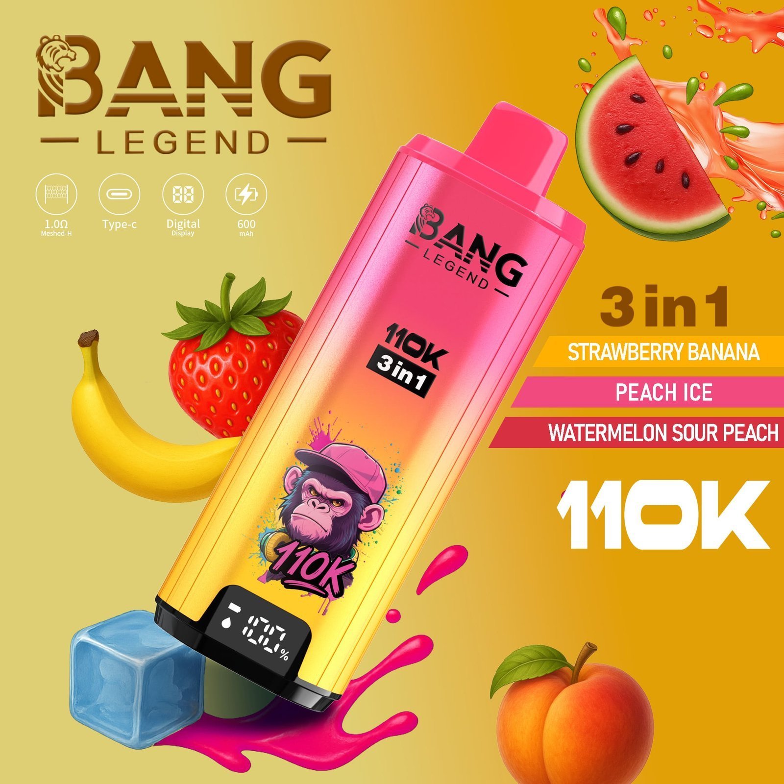 Bang Legend 110K 3フレーバー使い捨てVAPE｜110,000パフ・850mAh・Type-C・0％/2％/3％/5％ - 画像 (9)