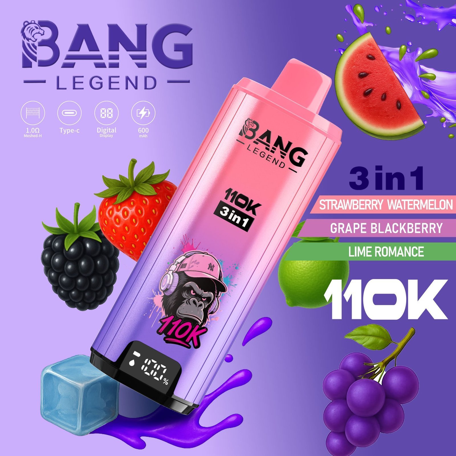 Bang Legend 110K 3フレーバー使い捨てVAPE｜110,000パフ・850mAh・Type-C・0％/2％/3％/5％ - 画像 (12)