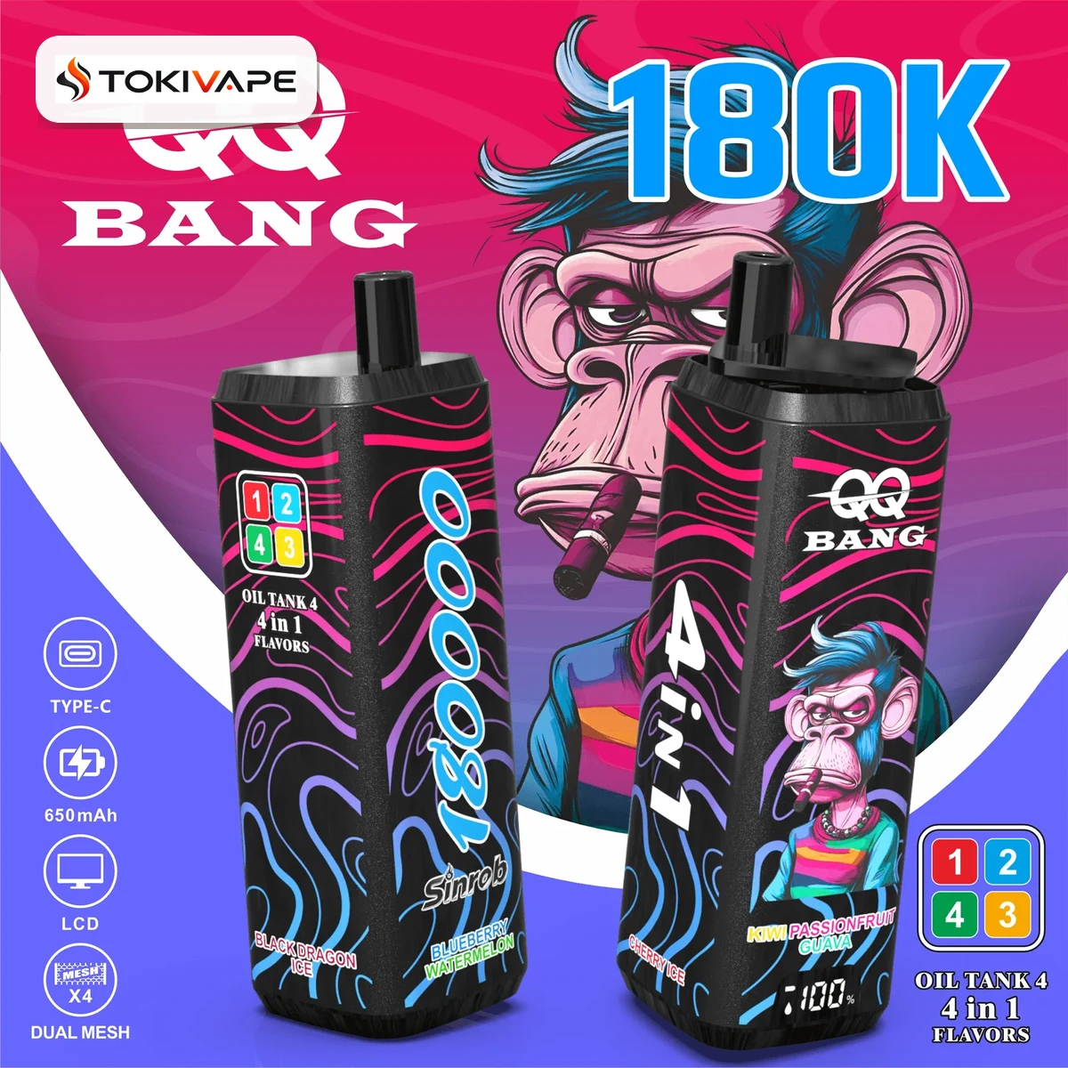 QQ Bang 180000 Puffs VAPE|4in1・超大容量・Type-C・LCD表示 QQ Bang 180000 Puffs VAPE|4in1・超大容量・Type-C・LCD表示